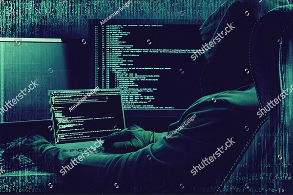 Stock photo internet crime concept hacker working on a code on dark digital background with digital interface 580615099